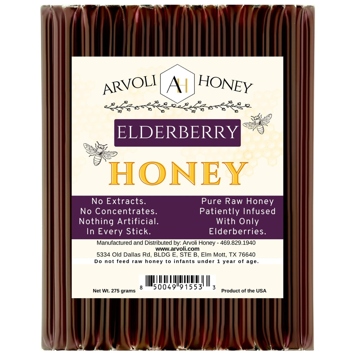 Arvoli Elderberry Honey Stick 50-pack for on-the-go tea.