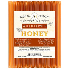 Arvoli Raw Honey Sticks packaging display shows convenient single-serve sticks.