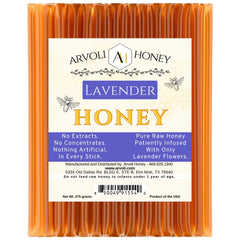 Arvoli Lavender Infused Honey Straws packaging, ideal for gifting or pantry display.