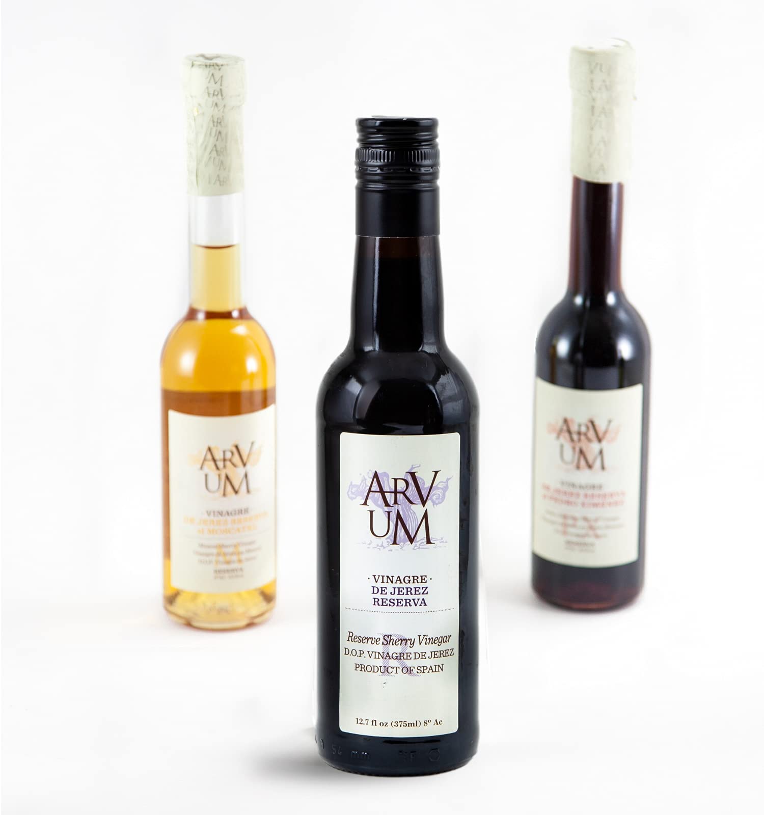 Arvum Sherry Vinegar ingredients label showing gluten-free and non-GMO