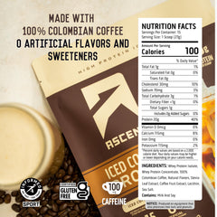 Ascent Iced Coffee Protein Powder glass with shake, refreshing coffee-protein blend