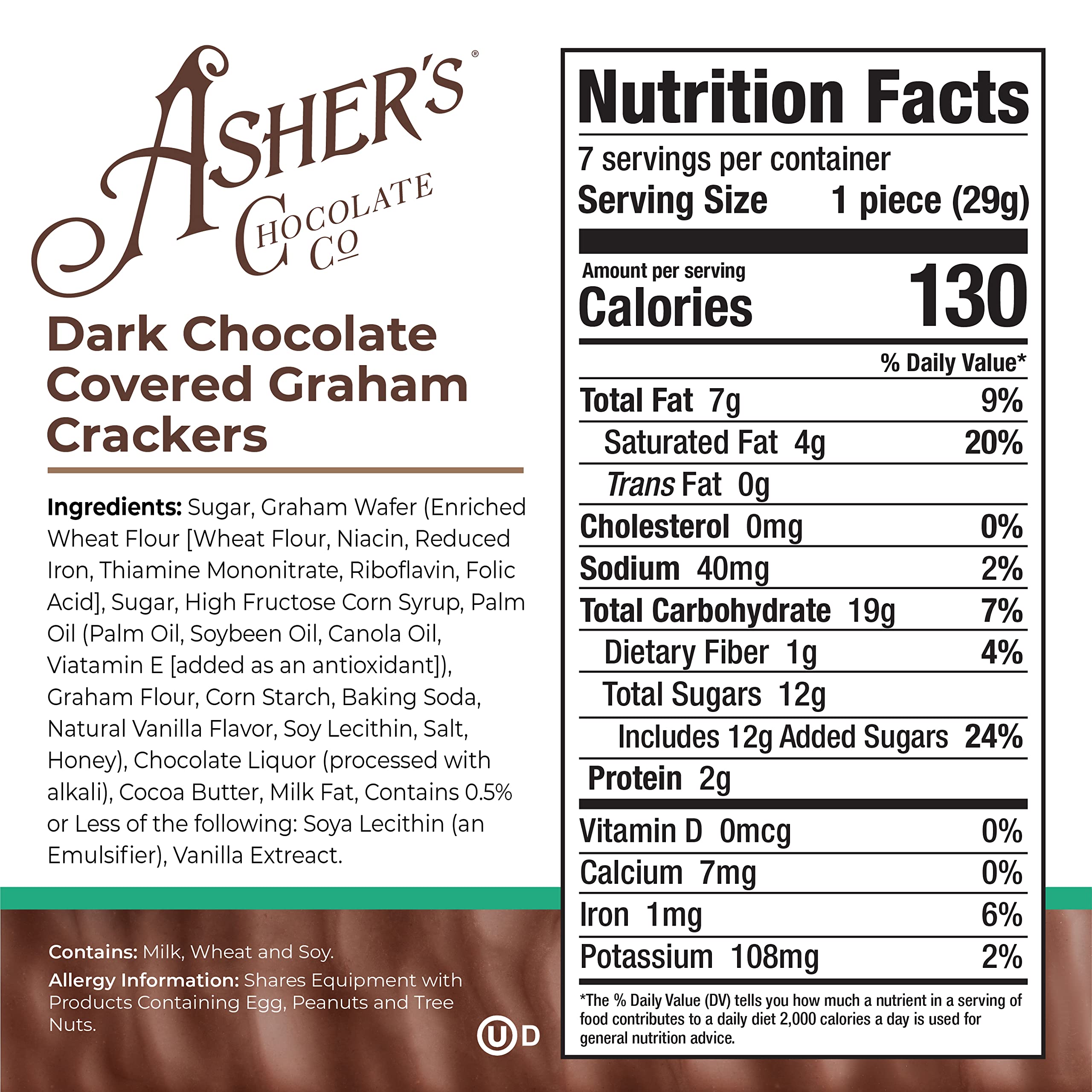 Asher's Chocolates graham crackers dipped in milk chocolate, a rich dessert or snack.