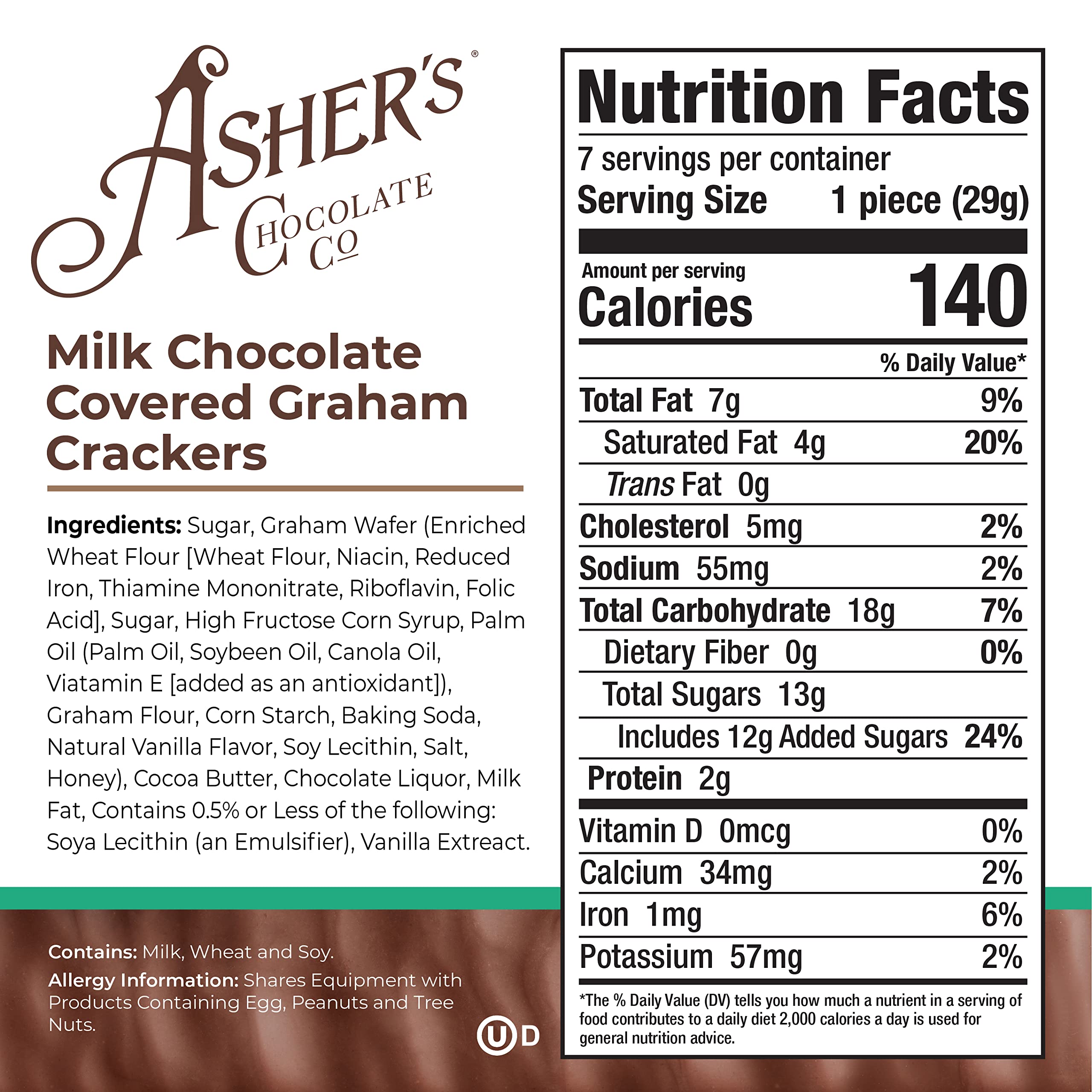 Asher's Chocolates milk chocolate dipped graham cracker detail, a premium snack for entertaining.