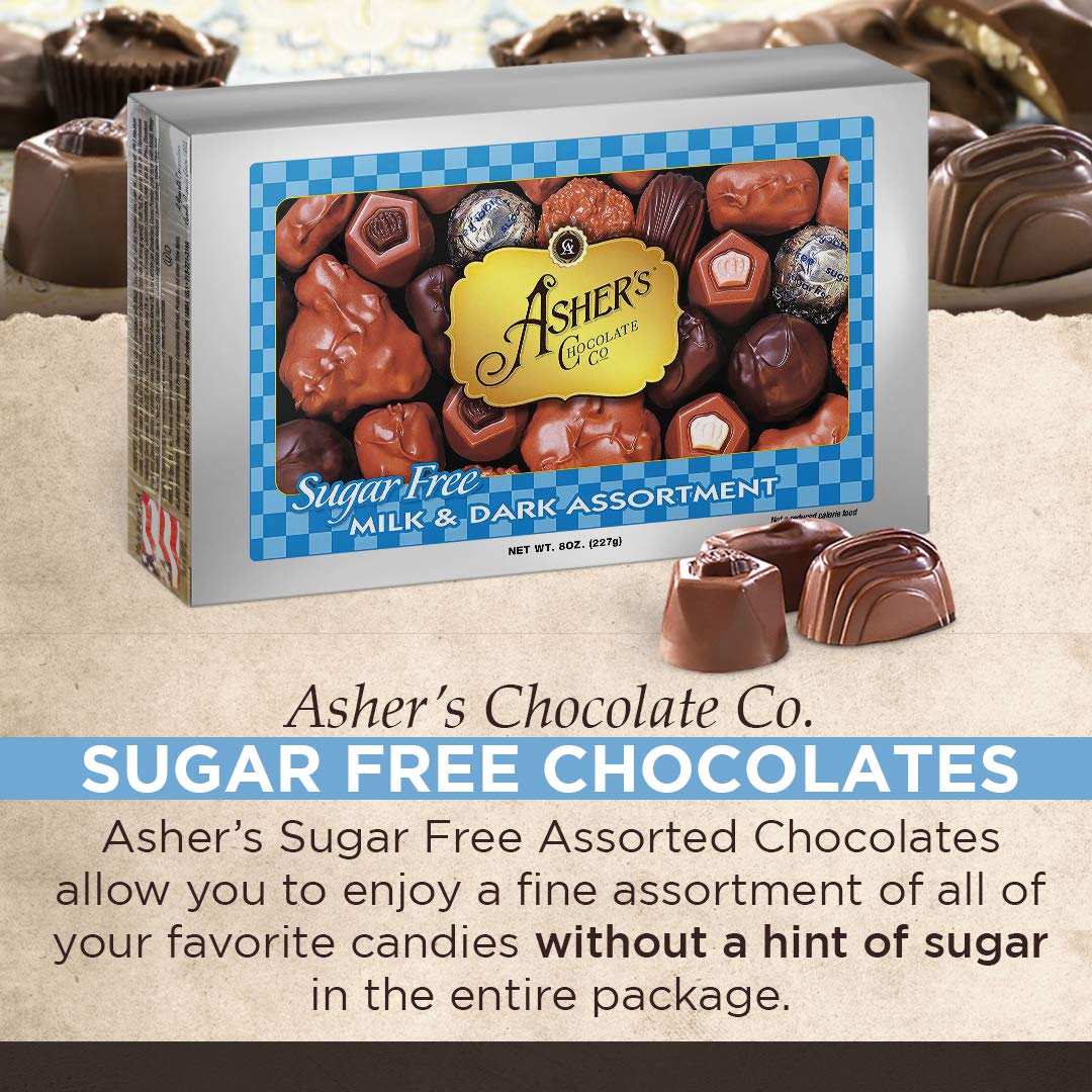 Asher's Sugar Free Dark Chocolates selection close-up.