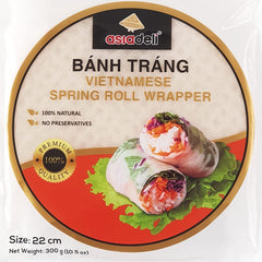 Asiadeli rice paper 22cm round pack front view for premium spring rolls