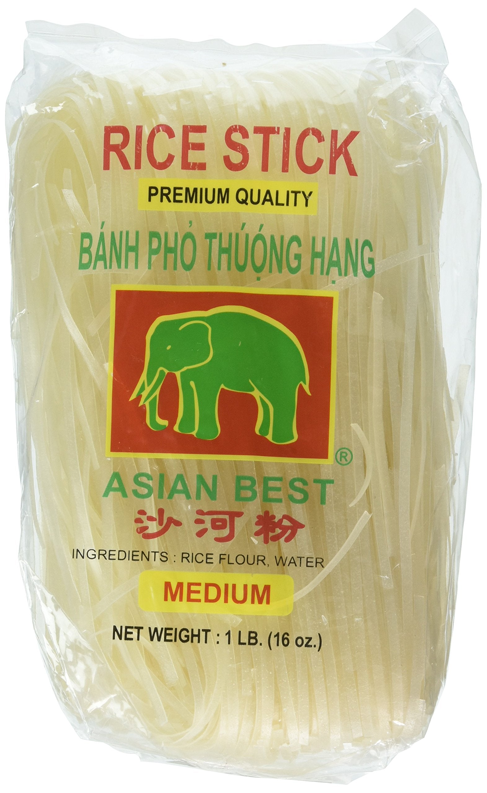 Asian Best premium rice stick noodles in pack front view, ideal for pho and pad thai.