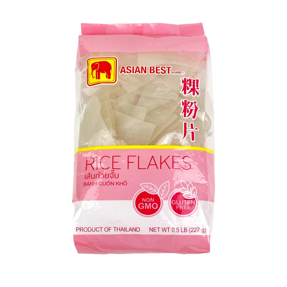 Asian Best rice flake noodles in 8 oz package, ideal for soups and quick meals