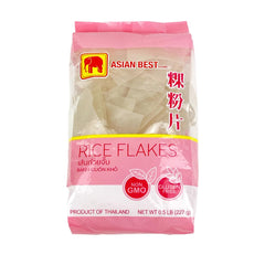 Asian Best rice flake noodles in 8 oz package, ideal for soups and quick meals