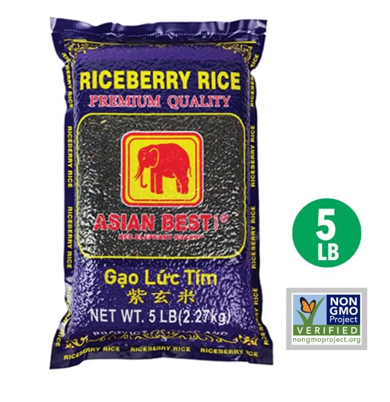 Asian Best Riceberry Rice raw grains display reddish-black color.