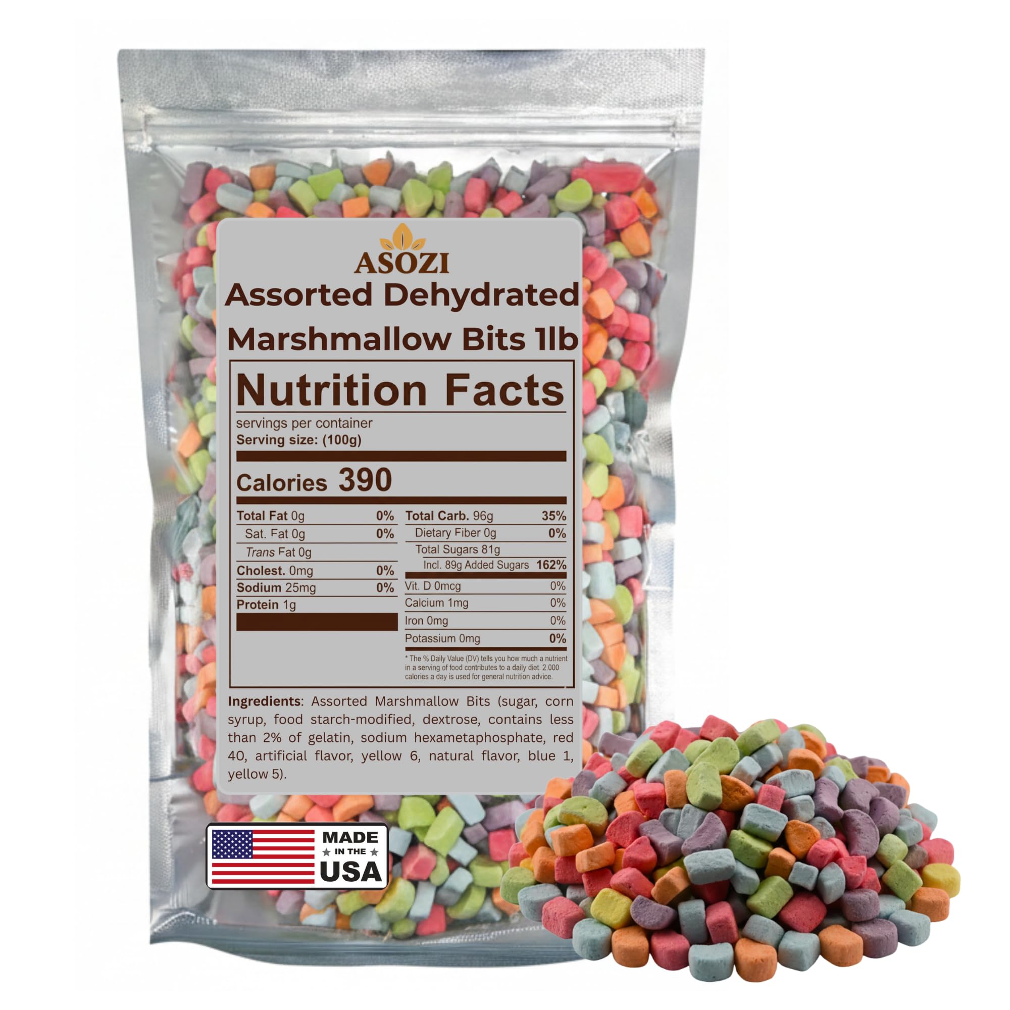ASOZI assorted dehydrated mini marshmallows colorful bits elevate hot chocolate with a crisp crunch.