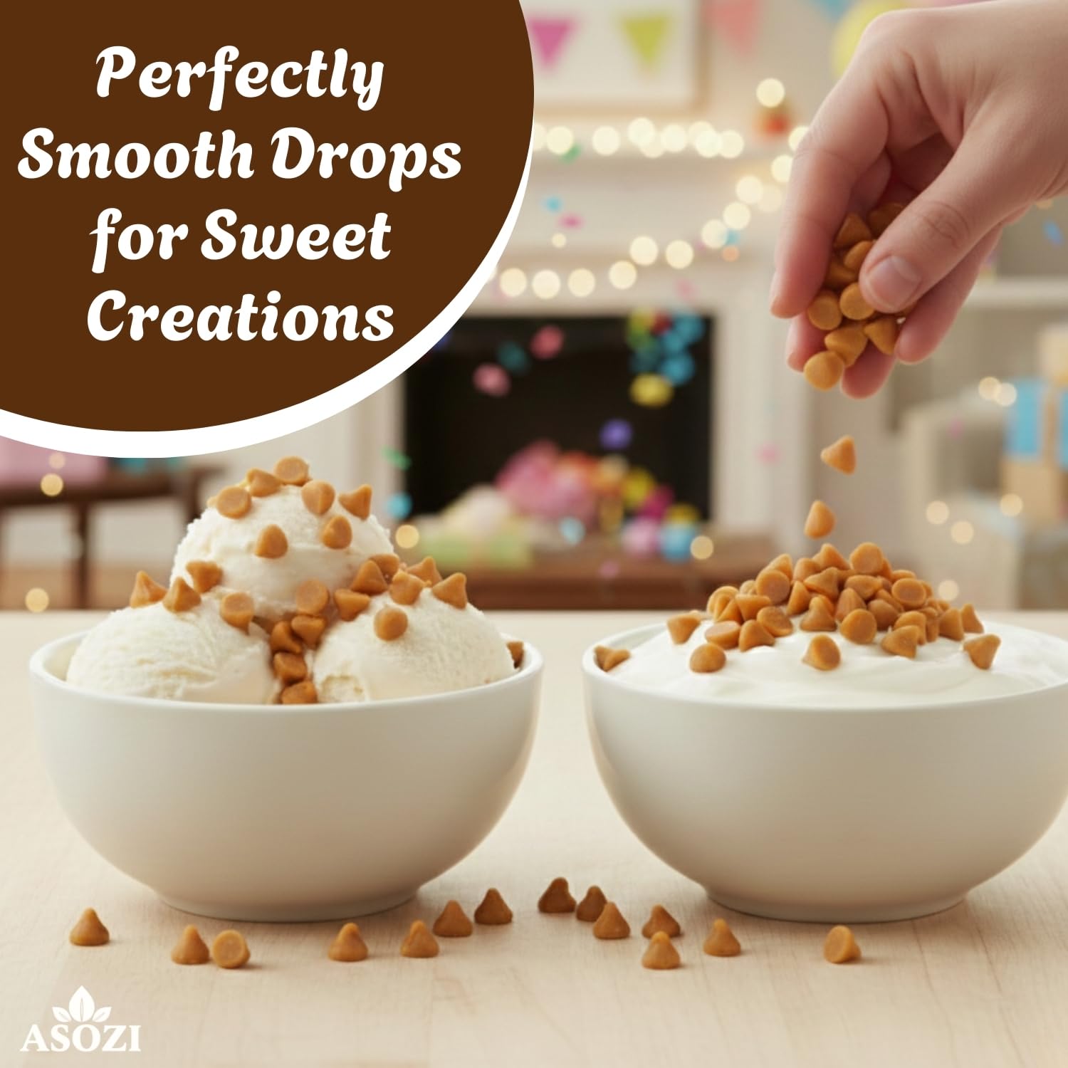 ASOZI butterscotch chips as ice cream topping for depth
