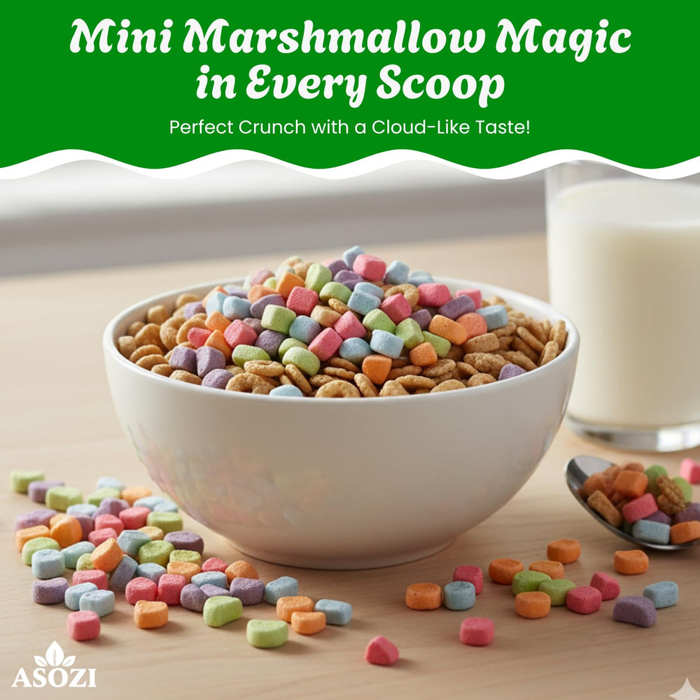 ASOZI cereal marshmallow toppings introduce color and a crunchy bite.