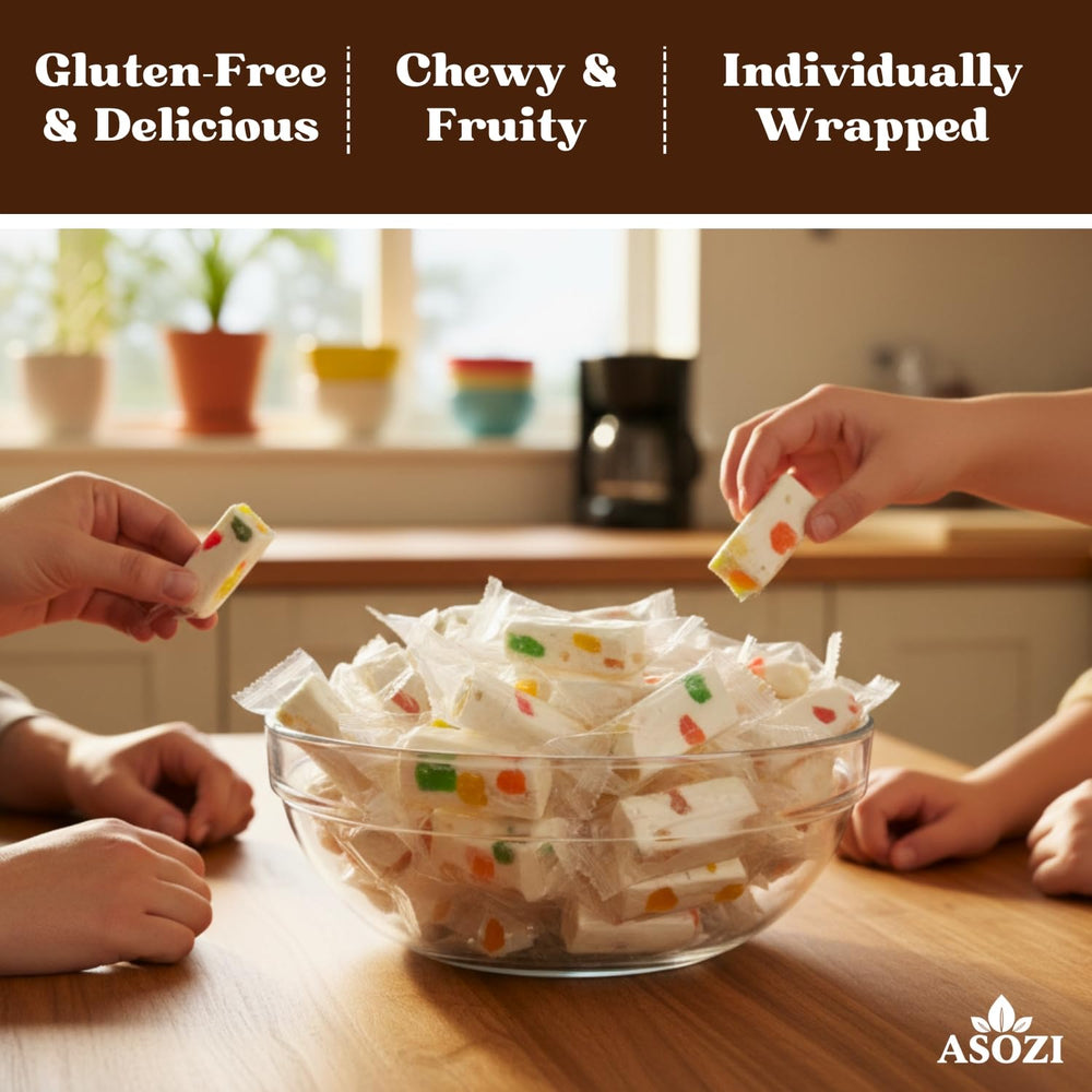 Colorful, individually wrapped ASOZI candies for easy sharing