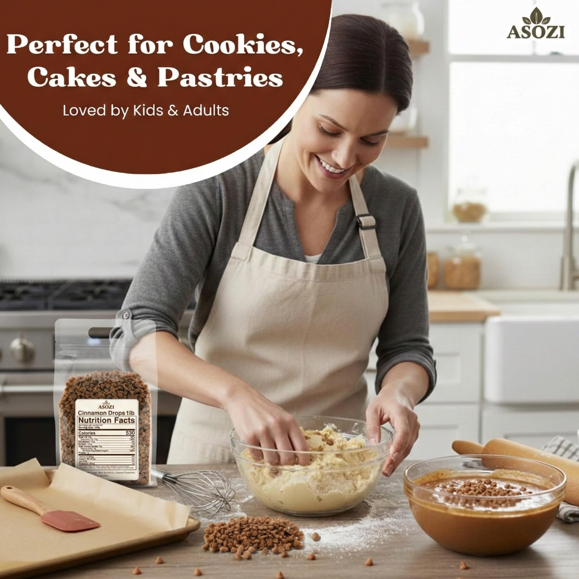 ASOZI mini cinnamon chips drops: perfect size for easy stirring into batters.