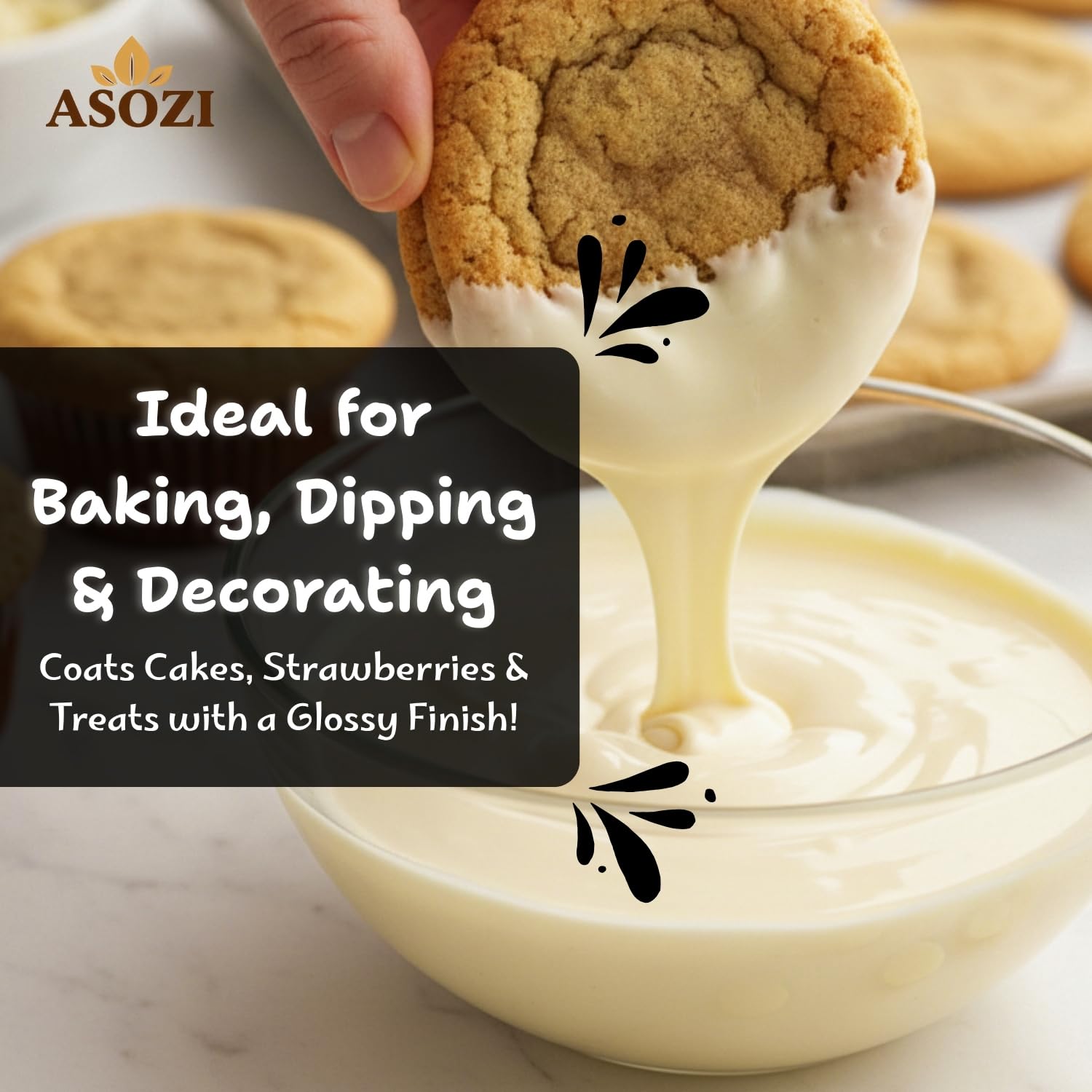 Creamy, silky-melt ASOZI white chocolate ideal for coating and drizzling