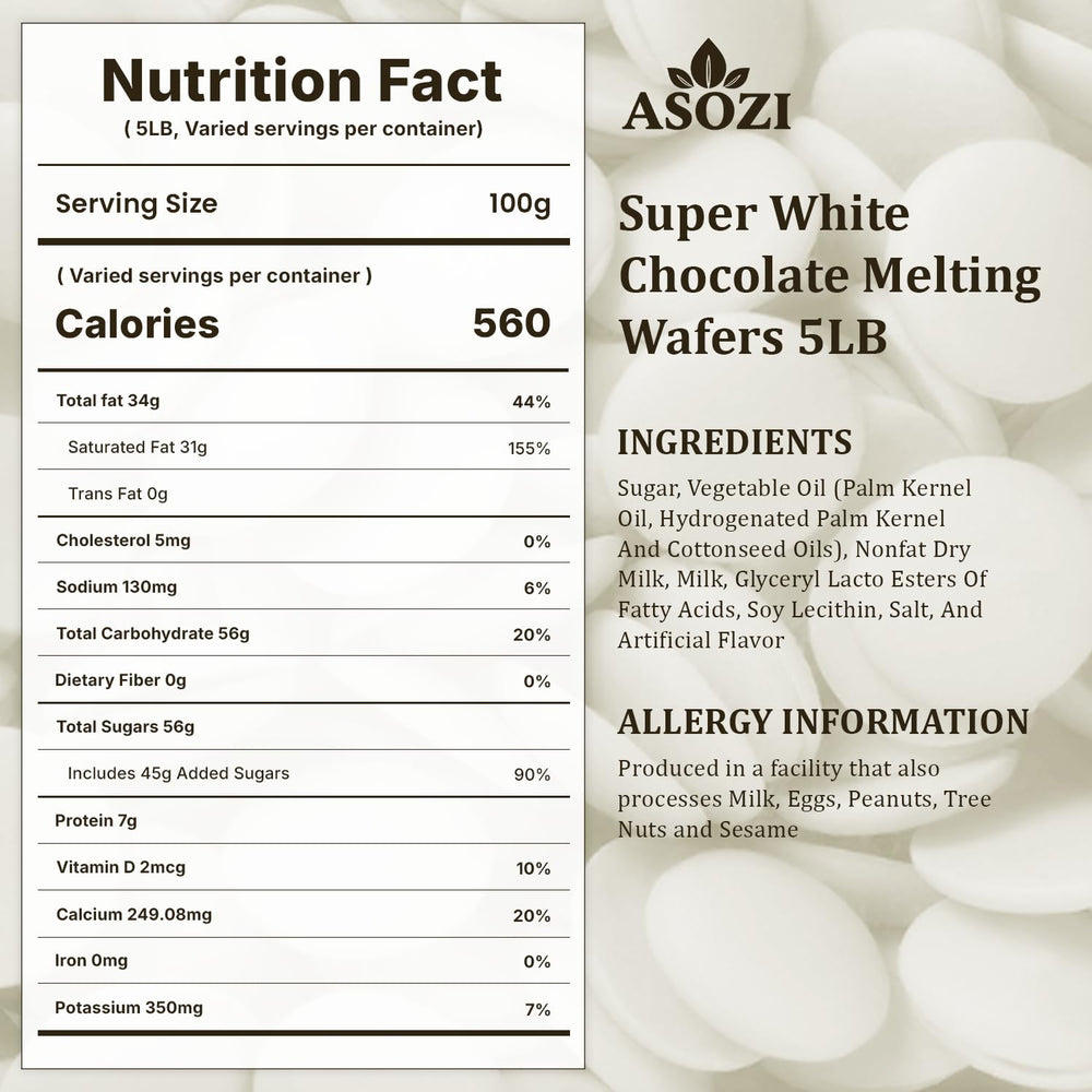 ASOZI Super White Chocolate Wafers offer even melt for perfect cookies.