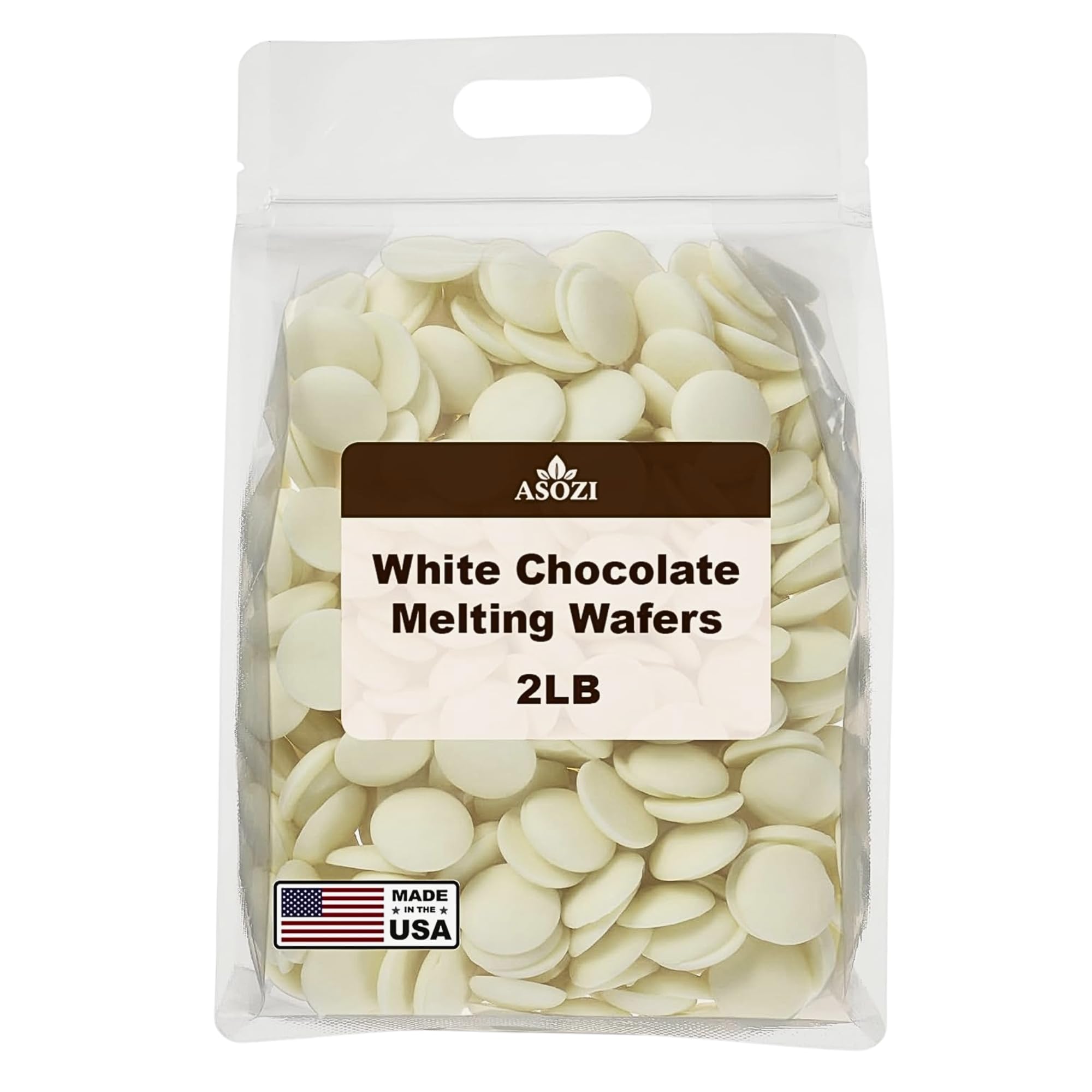 ASOZI white chocolate wafers in a 2lb bag for even melt and dessert prep