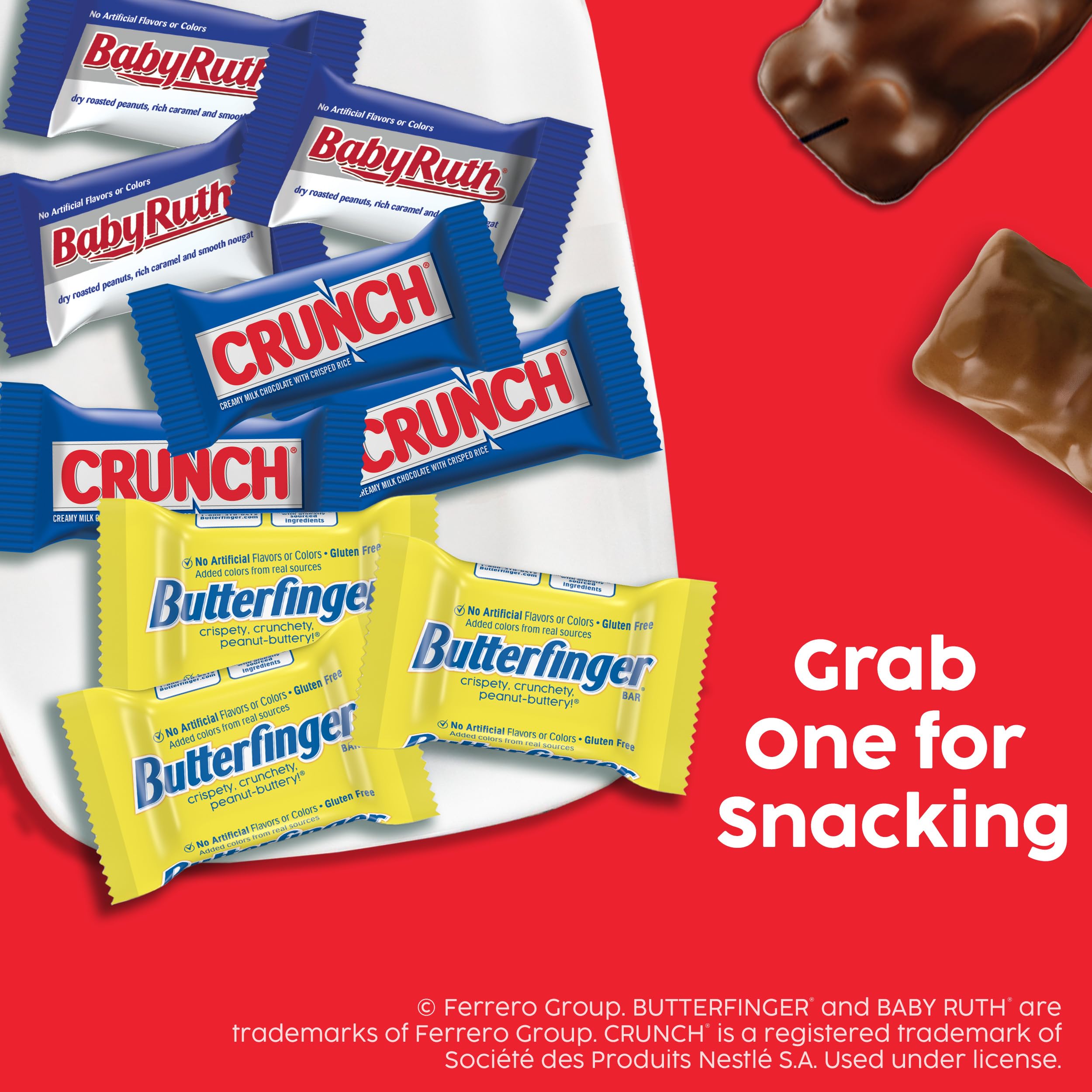 Assorted mini-bars variety pack hero display, ideal for parties or office sharing.