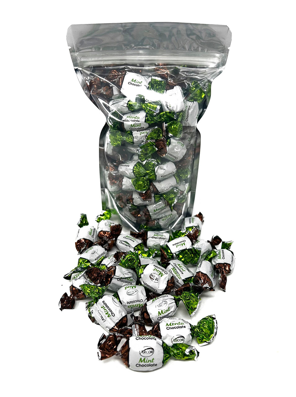 Close-up of Assortit mints showing mint exterior and chocolate center.