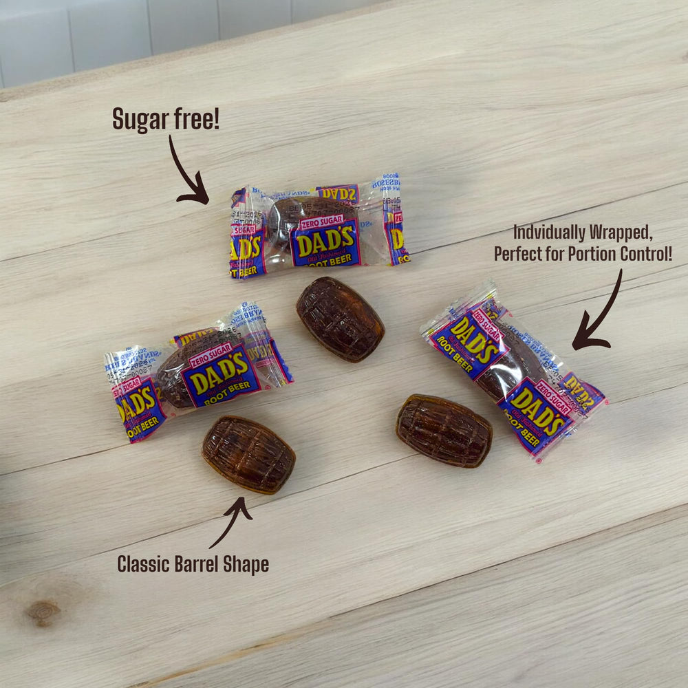 Assortit Root Beer Barrels office desk display, convenient individually wrapped candies.