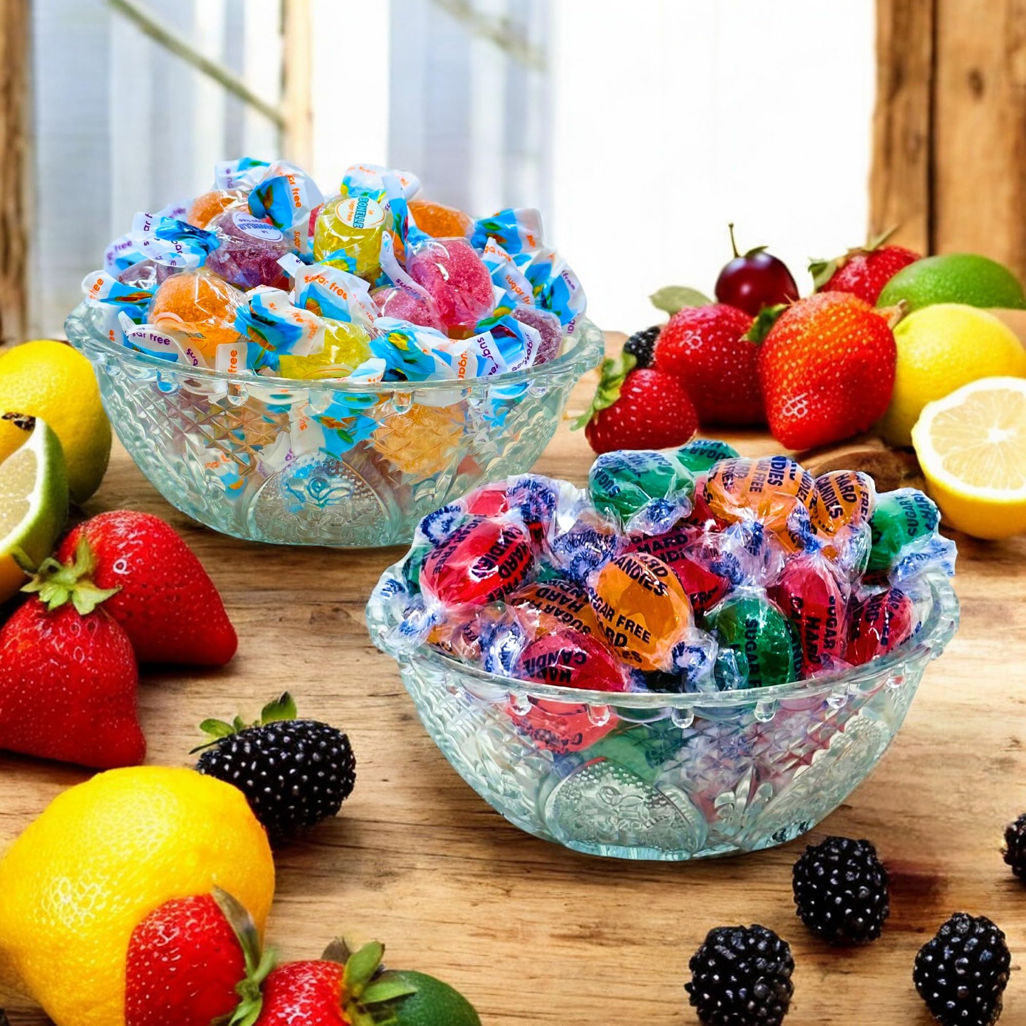 Assortit individually wrapped candies closeup emphasizes freshness and portability.
