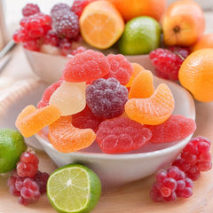 Assortit jelly fruit candy soft chewy texture in resealable bag for snacking