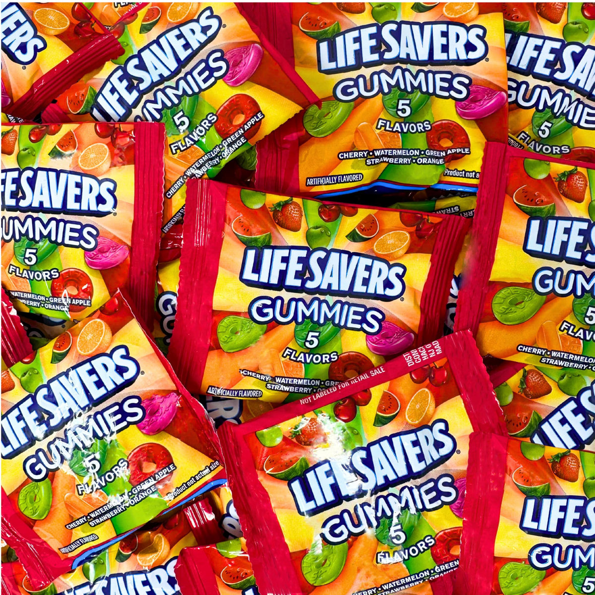 Assortit Life Savers collab gummies cherry flavor for quick on-the-go snacking.