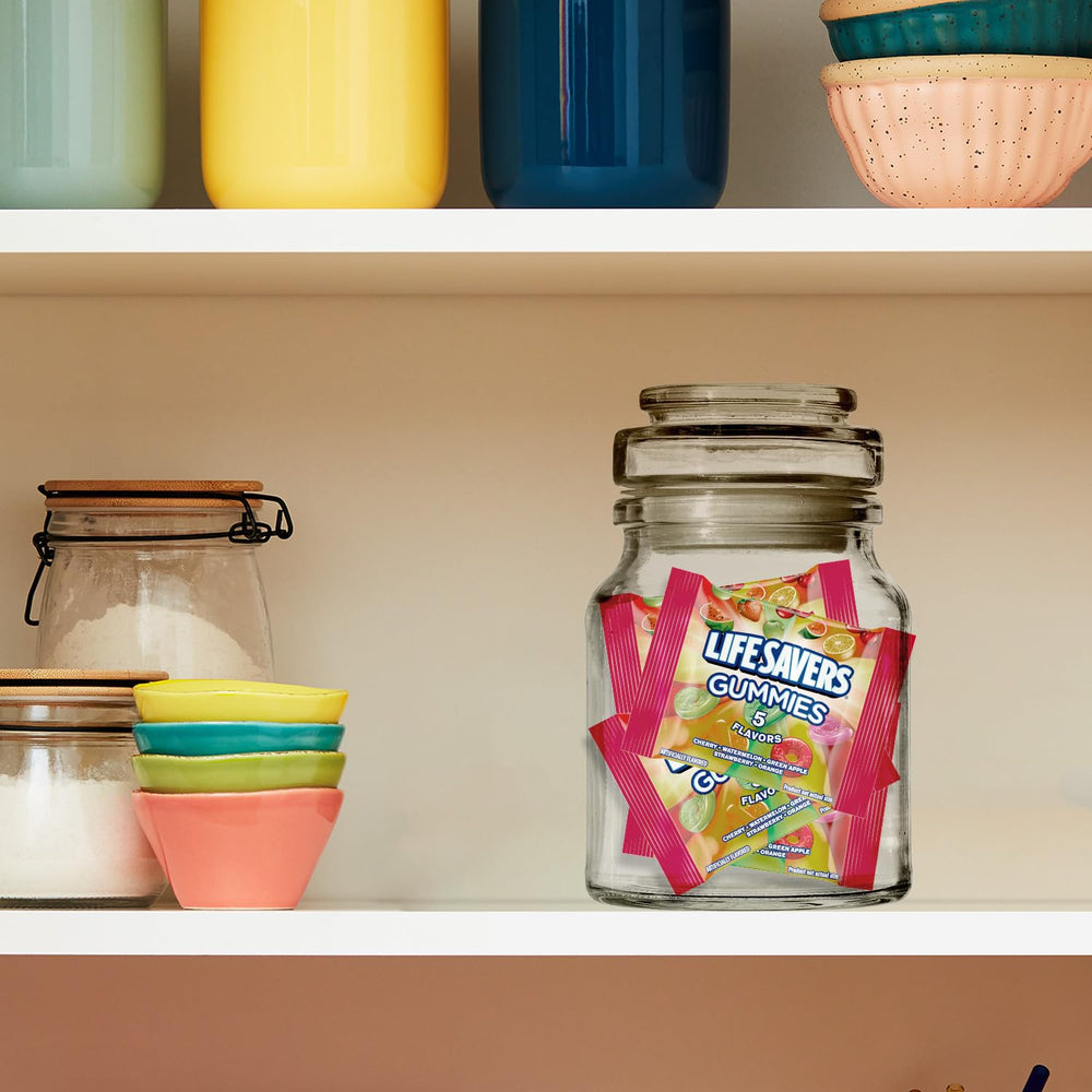Assortit Life Savers collab gummies green apple flavor a tangy office snack option.