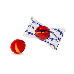 Assortit Cherry Balls close-up reveals glossy sugar-free candy with vibrant red hue for festive displays.