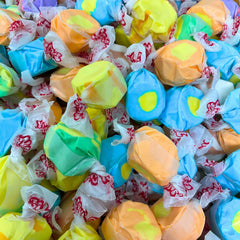 Assortit tropical taffy banana flavor, soft chew for on-the-go snacking.