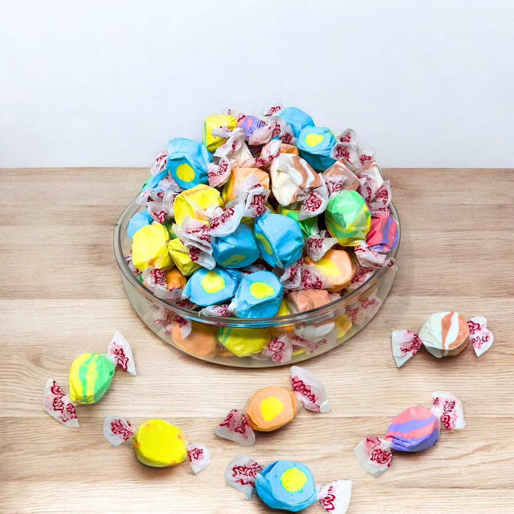 Assortit tropical taffy pineapple flavor, bright tropical sweetness in a bite.
