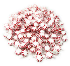 Resealable stand-up bag with window keeps peppermint candies fresh and visible.