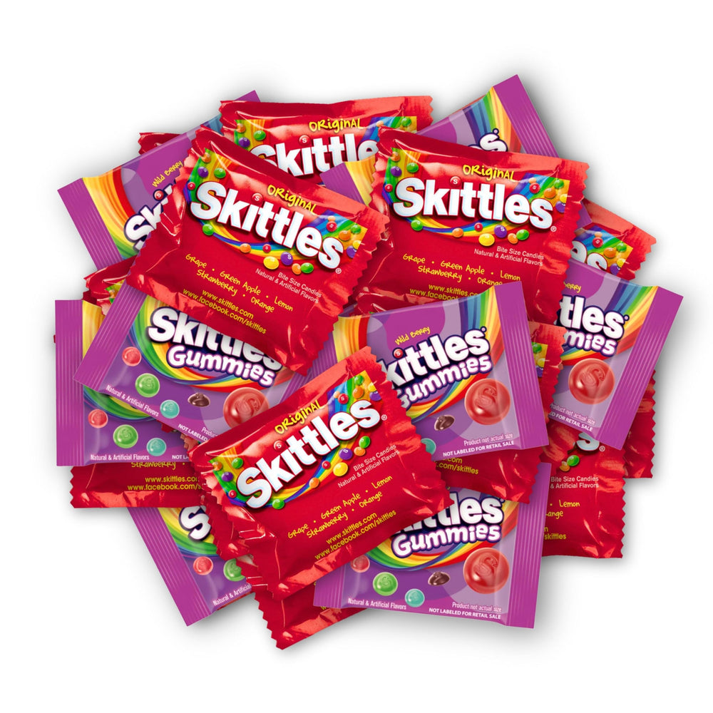 Assortit Skittles Collab individually wrapped packs—fresh, hygienic snacks on the go.