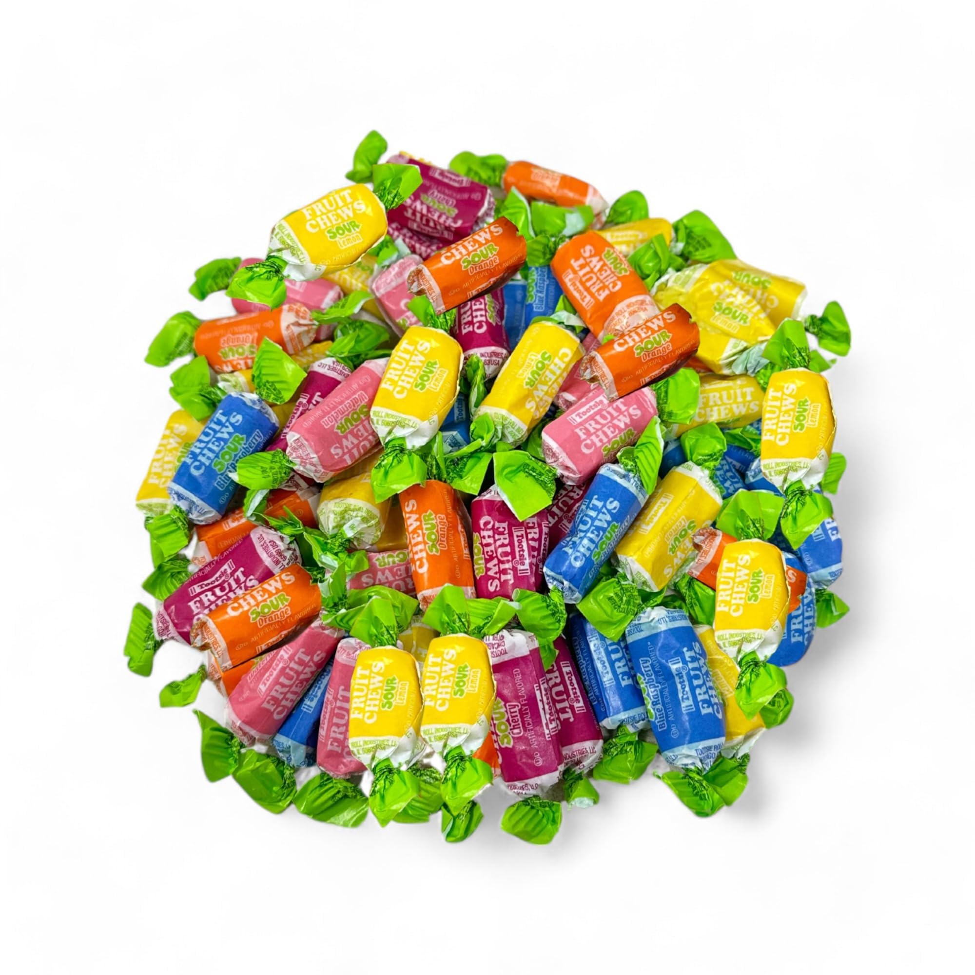 Assortit Sour Fruit Chews resealable bag for easy snacking and storage.