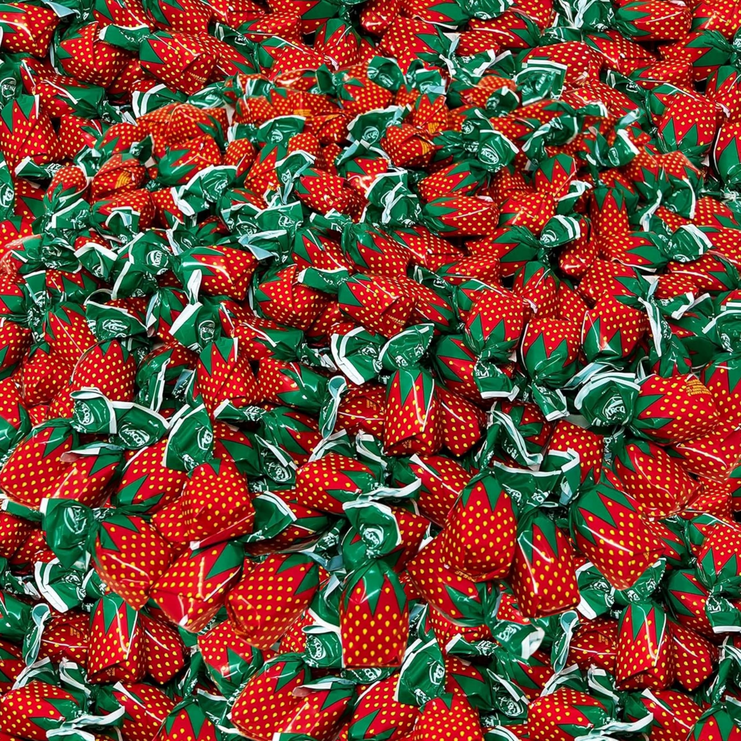 Assortit strawberry hard candy in a resealable bag front for fresh snacking