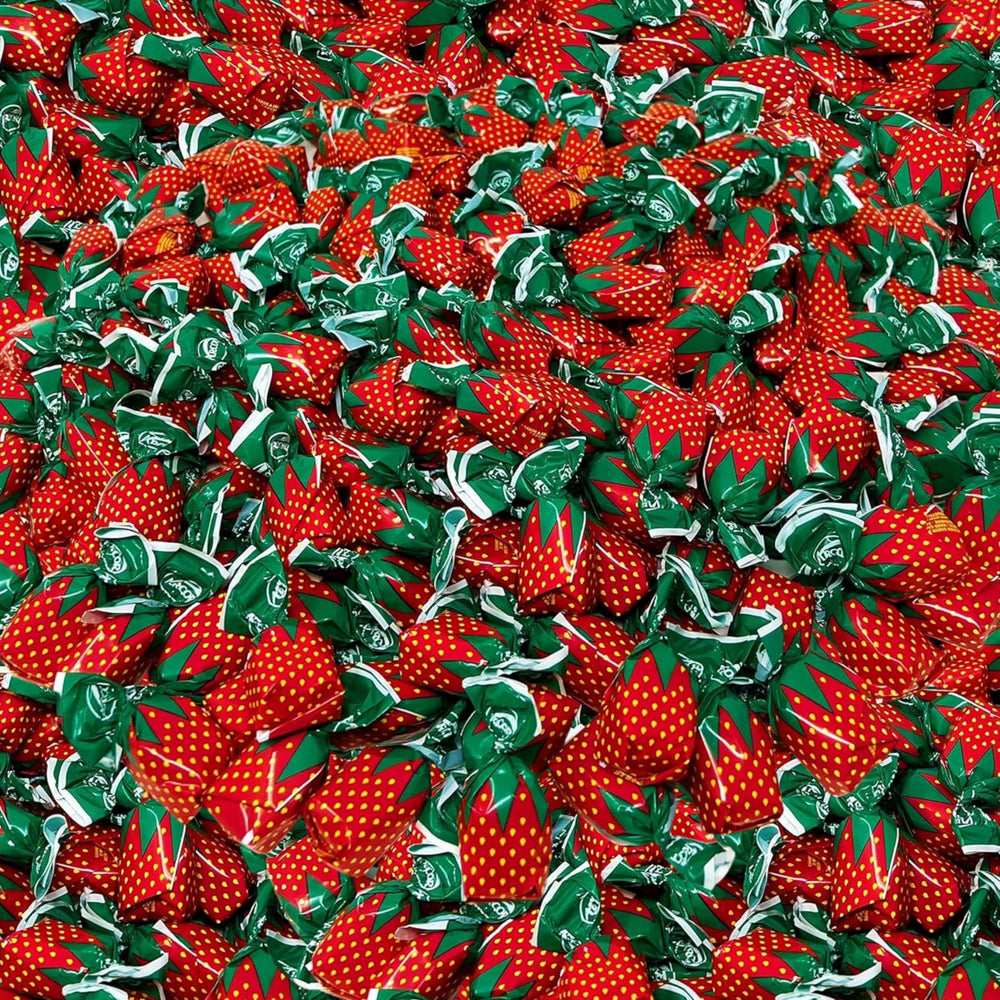 Assortit strawberry hard candy in a resealable bag front for fresh snacking