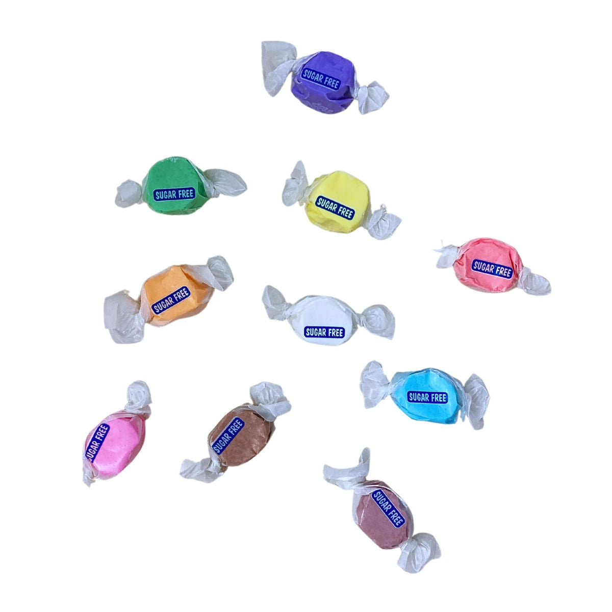 Assortit Sugar Free Taffy ten flavor lineup in colorful wrappers for gifting