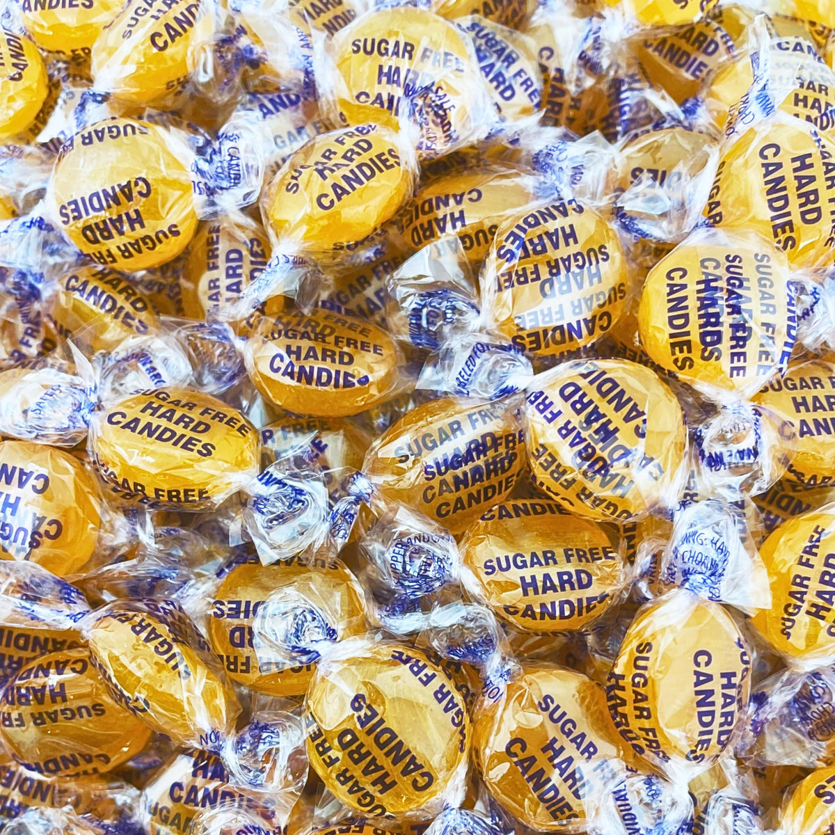Assortit sugar-free butterscotch candies in a bag for convenient snacking.