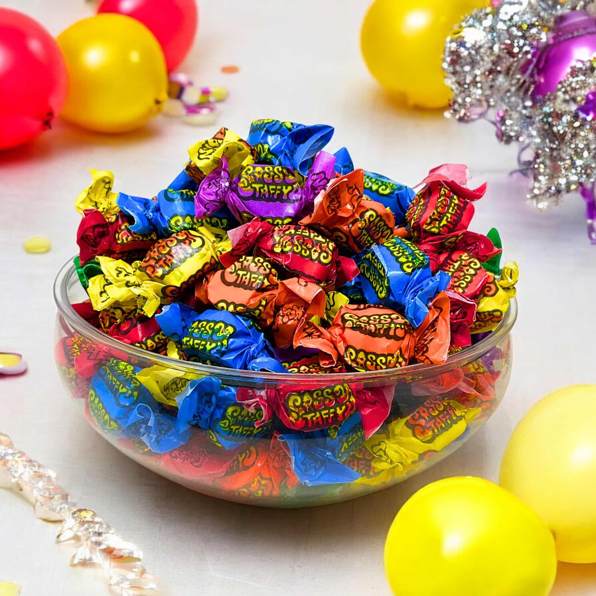 Assortit individually wrapped taffy pieces for fresh, convenient on the go snacking