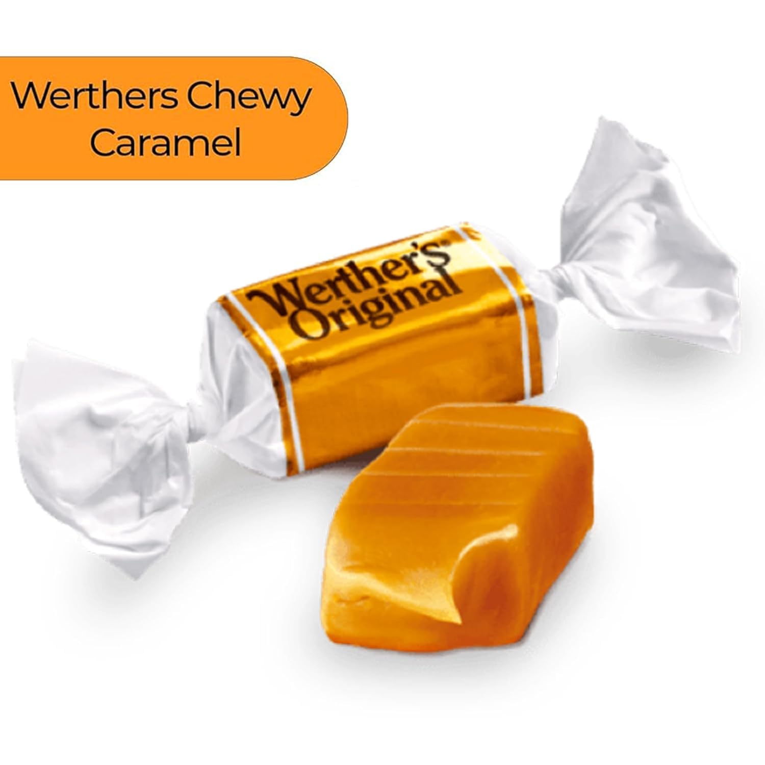 Close-up of soft, chewy Werther's caramel texture