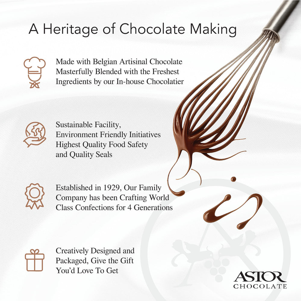 Astor Chocolate handcrafted heritage image, premium Dubai-inspired chocolates with 95 years of expertise