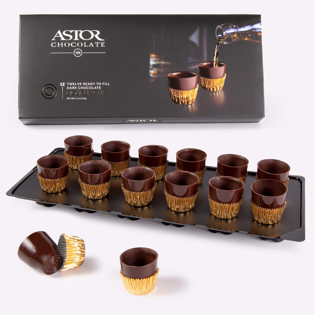 Astor Chocolate Liqueur Cups in a gift box ready for gifting.