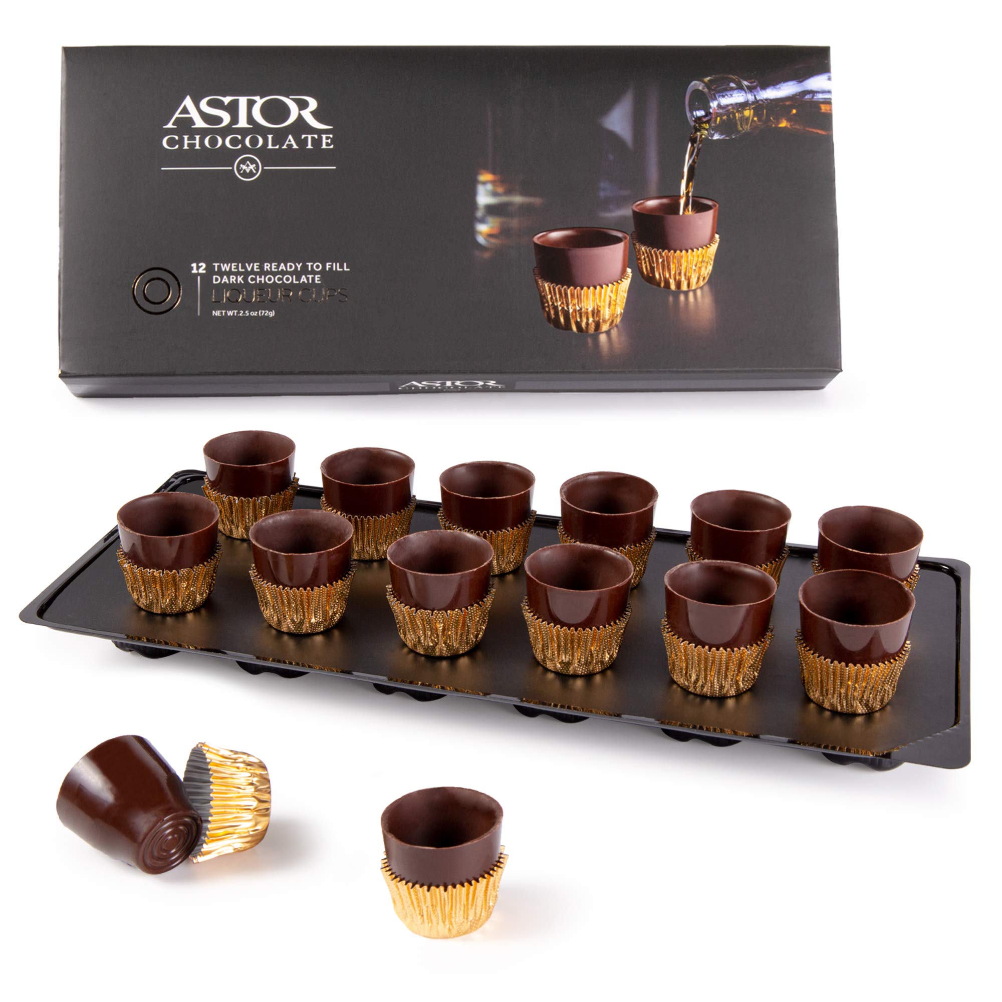 Astor Chocolate Liqueur Cups in a gift-ready box front for celebrations