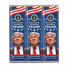 ASTOR President Trump milk chocolate bar 3-pack in hand-wrapped packaging.