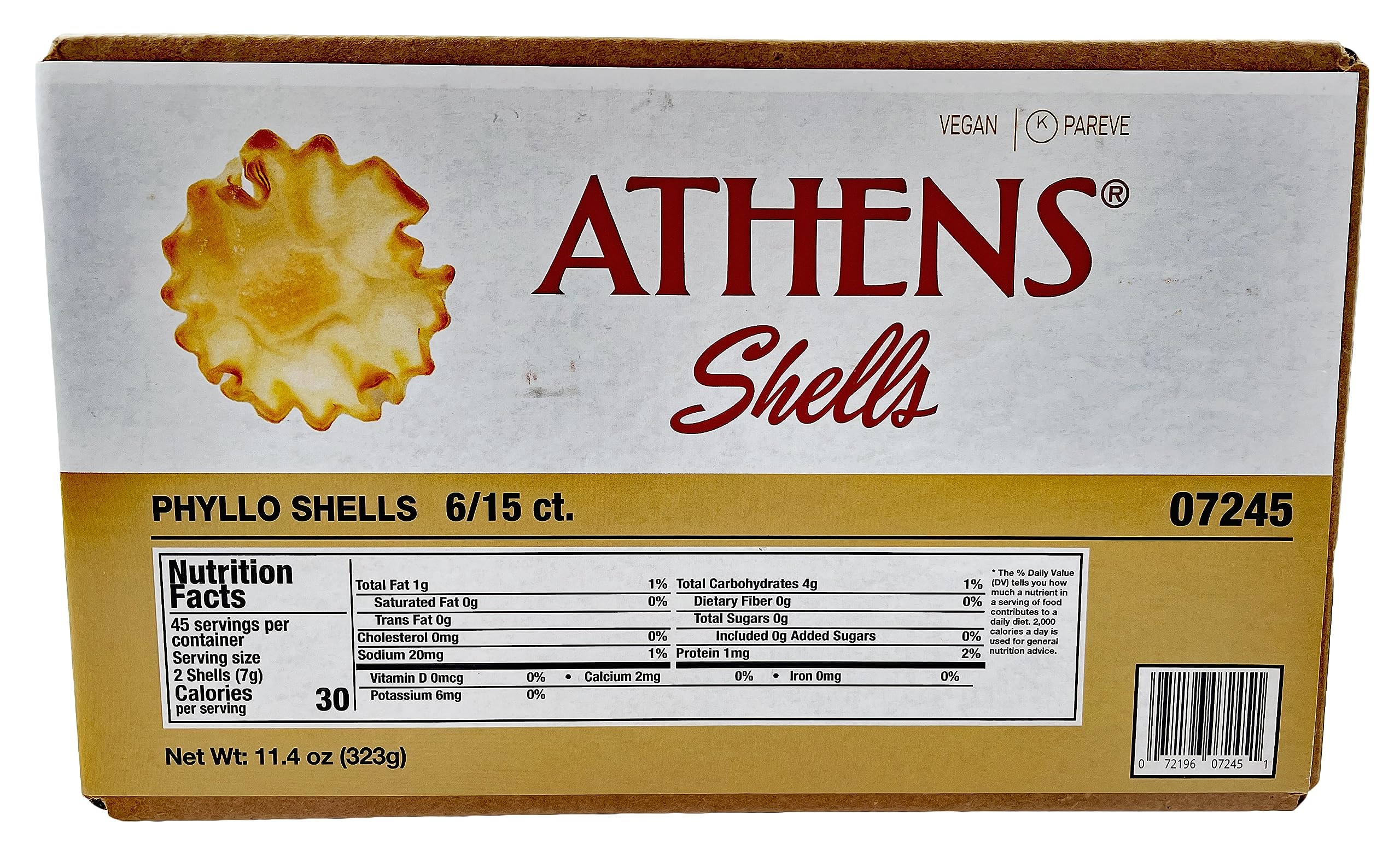 Athens Foods Mini Fillo Shells close-up shows crisp layers ideal for quick appetizers.