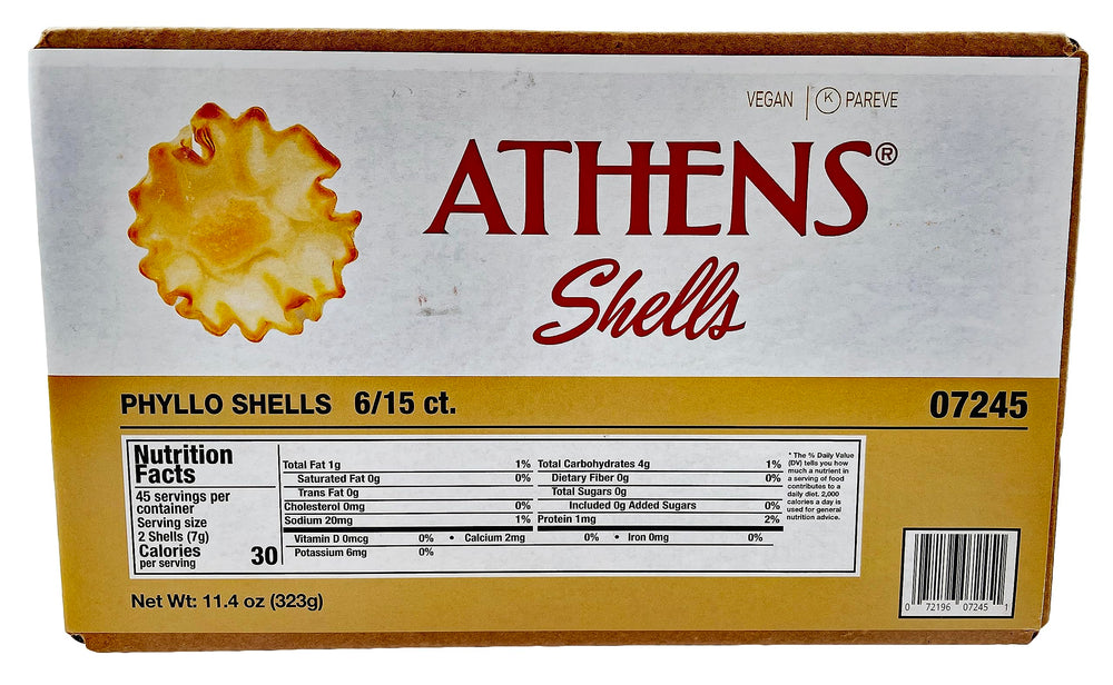 Athens Foods Mini Fillo Shells close-up shows crisp layers ideal for quick appetizers.