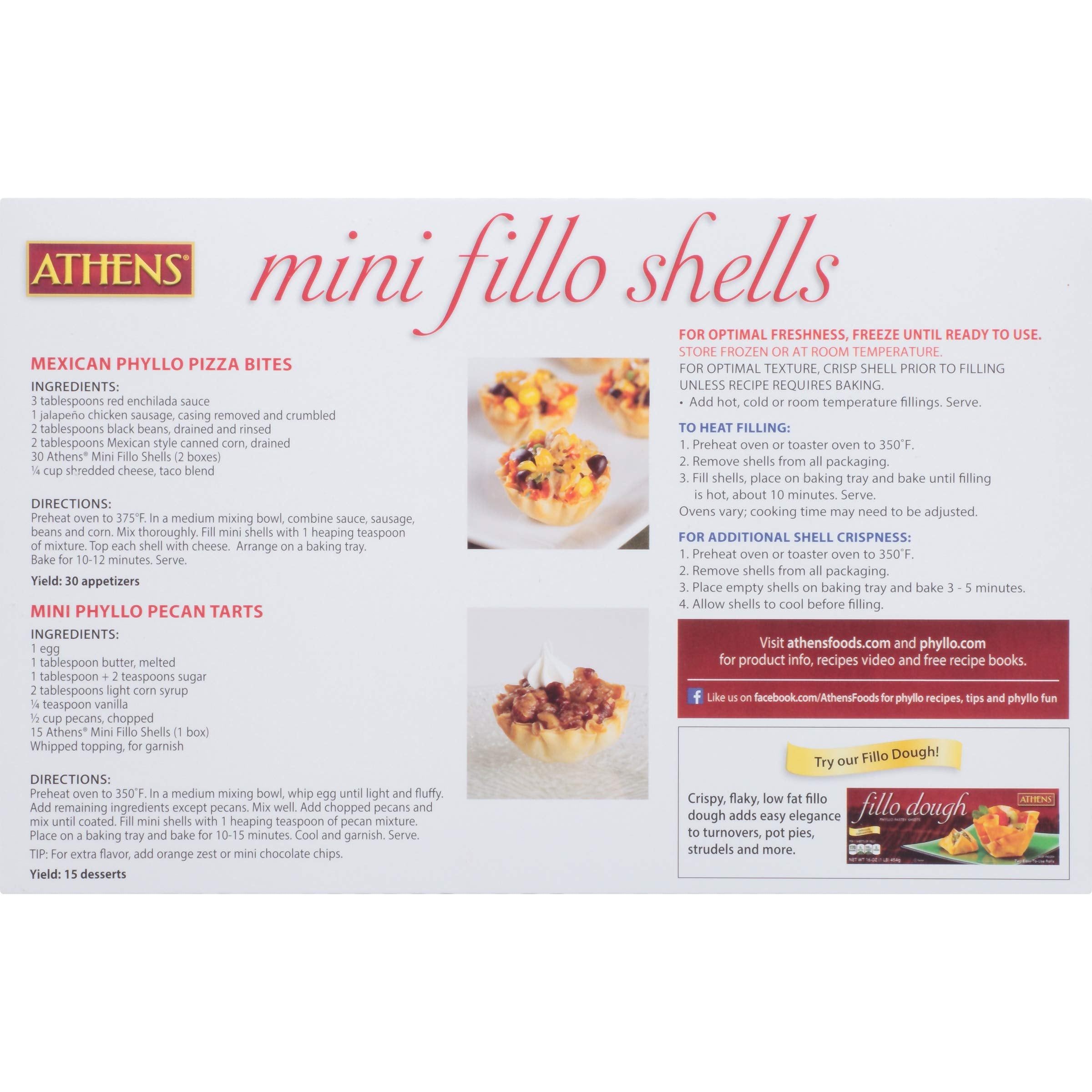 Athens Foods Mini Fillo Shells close-up shows crispy, ready-to-fill shells for sweet or savory fillings.