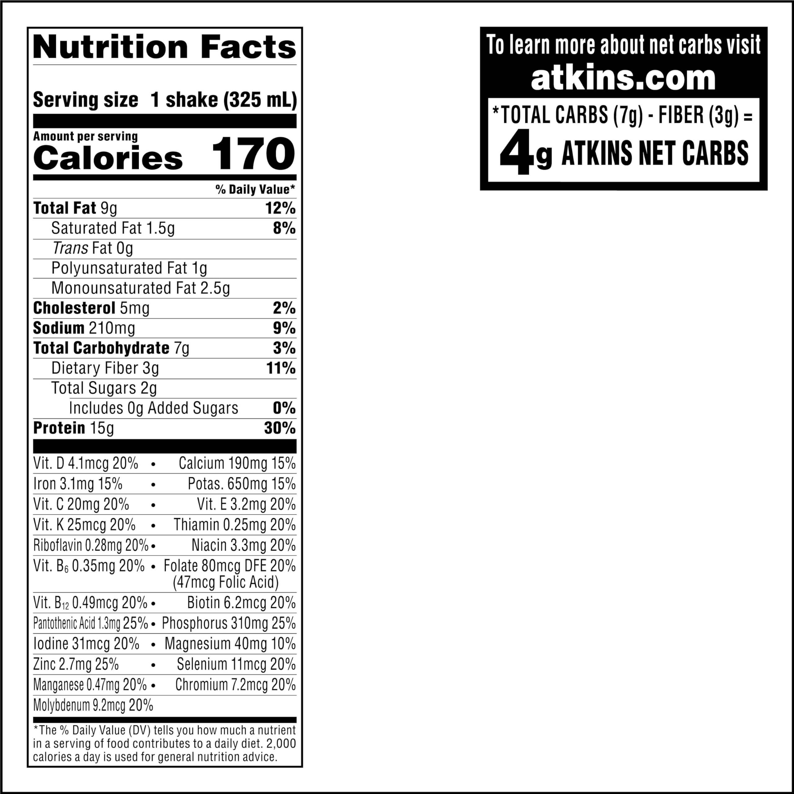 Atkins ingredients close-up showcases high fiber content