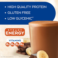 Atkins chocolate banana shake label highlighting vitamins B3 to B12