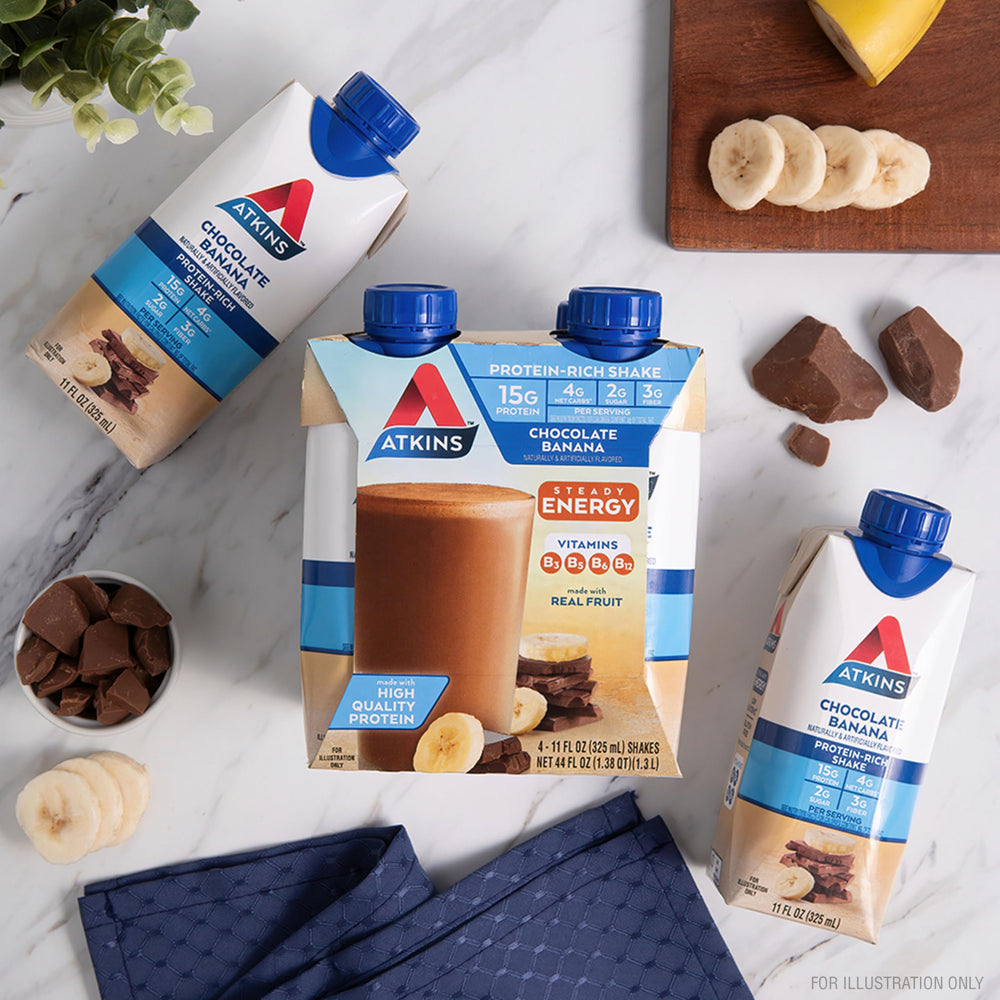 Atkins serving image emphasizes 15g protein per serving